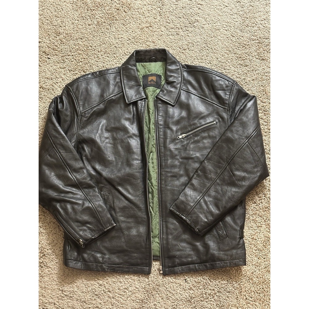 Men's VINTAGE MARLBORO Full Zip Leather Jacket - Large
